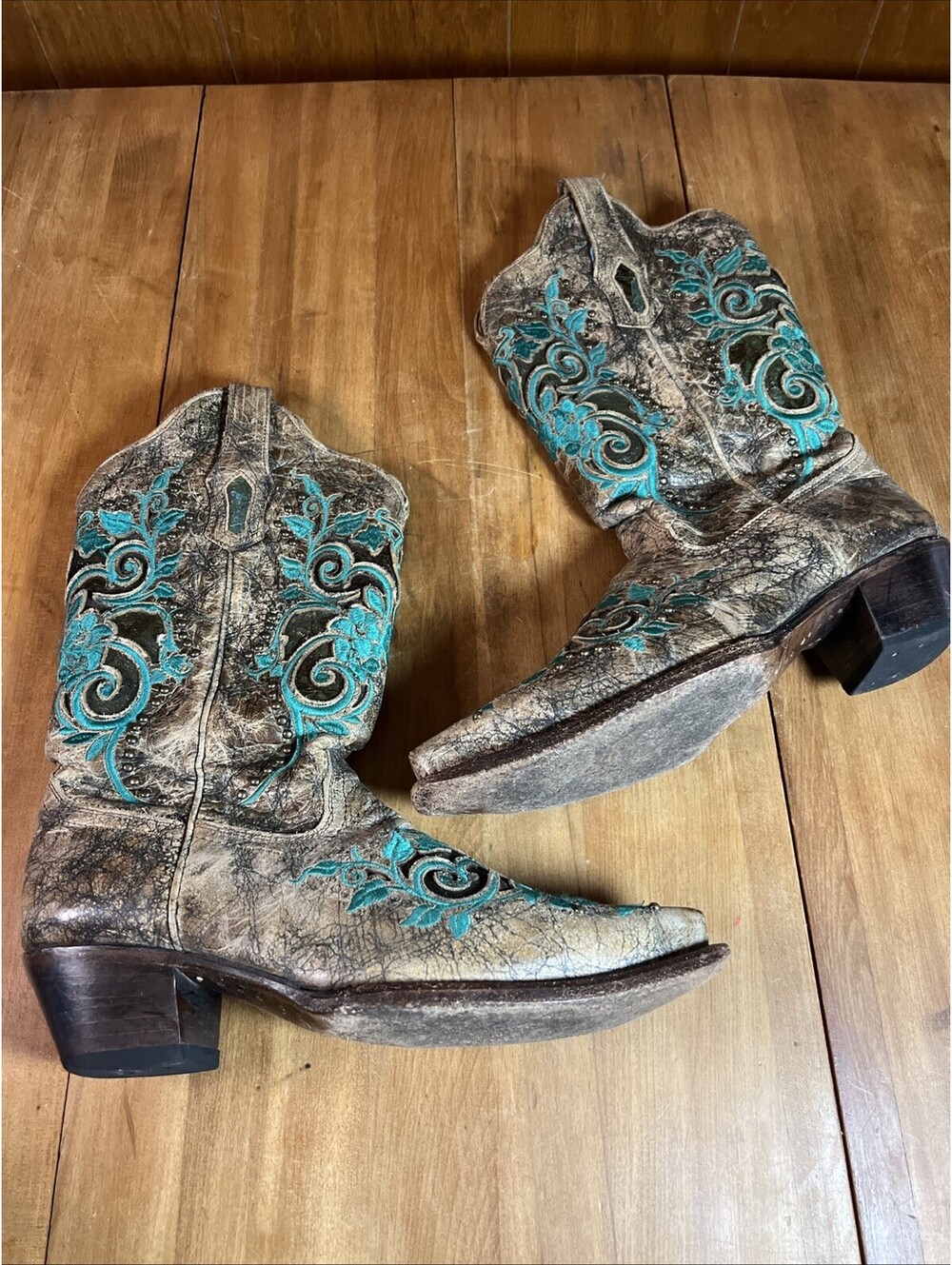 Corral Woman’s Cowboy Boots Brown & Turquoise 9M R1213